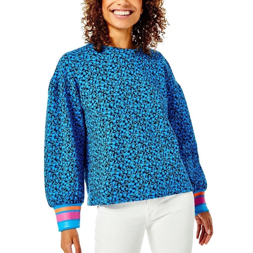 Tuckernuck Addison Bay Sconset Pullover Sweatshirt Blue Floral Size Small